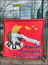 Newham NUT branch banner at the Cumberland School strike, 9.1.17, photo by James Ivens