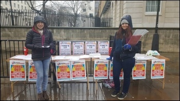 Socialist Party stall at the Time's Up demo, 21.1.18, photo by Tower Hamlets SP