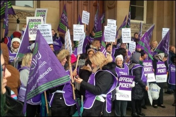 Birmingham care workers protesting outside council offices, 20.1.18, photo by Birmingham Socialist Party