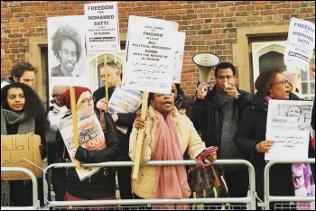 Protesting outside Sudan's embassy in London, photo by Socialist Party