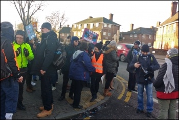 Part of the picket line at the Cumberland School anti-academy strike, 8.2.18, photo by James Ivens