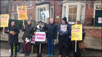 UCU strikers in Leeds taking action in defence of pensions 22 February 2018, photo Scott Jones