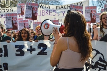 Women marching with the Sindicato de Estudiantes (Students' Union) in Spain