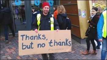 A Sheffield UCU member responds to the deal, 13.3.18, photo Alistair Tice A Sheffield UCU member responds to the deal, 13.3.18, photo Alistair Tice