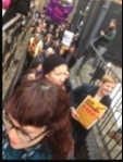 UCU strikers squeezing into the London protest, 13.3.18, photo Paula Mitchell