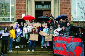 Birmingham Socialist Students protest Mogg's visit, photo Birmingham SP