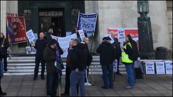 Protesting against Swansea council's cuts March 2018, photo Swansea SP