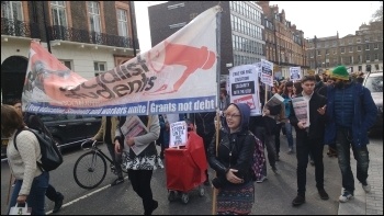 Socialist Students marching with the UCU in London, 14.3.18, photo James Ivens