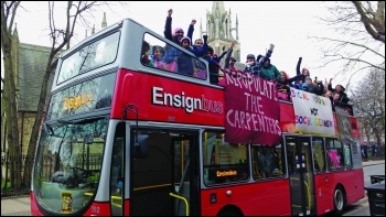 The single mums Wales evicted from the Carpenters Estate in E15 celebrated his deselection by chartering an open-top bus around Newham, photo James Ivens