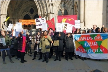 Newham school teachers and parents protesting outside the High Court, photo by Scott Jones