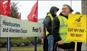 Striking Aberdeen bus drivers, photo by Socialist Party Scotland