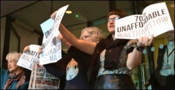 Protesters in City Hall moments before security forcibly evicted them, 22.3.18, photo by Sarah Wrack