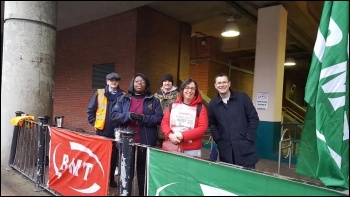Poplar DLR picket line, photo Tower Hamlets Socialist Party