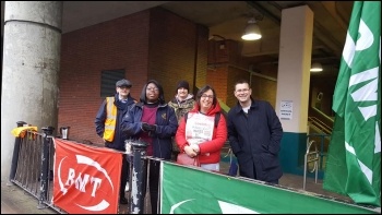 Poplar DLR picket line, photo Tower Hamlets Socialist Party