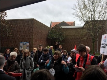 Bromley libraries picket line 3 April, photo London Socialist Party