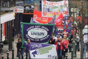 Trade unionists and campaigners rallying for pay at Runnymede in Surrey, photo by Surrey Unison