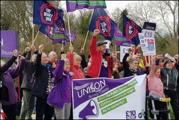 Trade unionists and campaigners rallying for pay at Runnymede in Surrey, photo by Surrey Unison