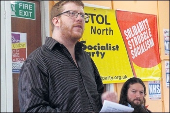 Tom Baldwin speaking at Socialist Party South West regional conference, 7.4.18, photo by South West Socialist Party