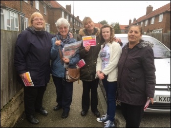 Butterfields tenants campaigning with TUSC candidate Linda Taaffe (second from left), photo Paula Mitchell