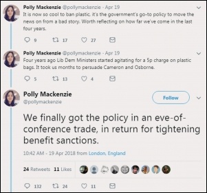 Polly Mackenzie is... proud that she got a plastic bag charge by attacking benefits claimants?