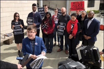 Press conference opposing legal attempt to silence Kshama, photo by Socialist Alternative