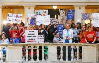 Striking teachers protest at the Oklahoma State Capitol