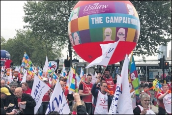 Usdaw members on the TUC march, 12.5.18