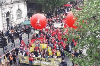 The front of the TUC march, 12.5.18, photo by Sarah Wrack