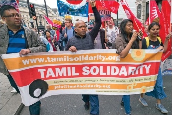 Tamil Solidarity on the TUC march, 12.5.18, photo by Paul Mattsson