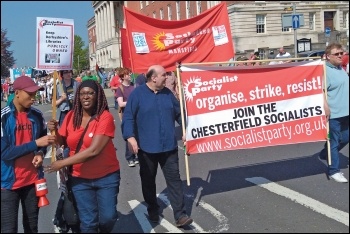 Socialist Party members on the Chesterfield May Day march, 7.5.18, photo by Tessa Warrington