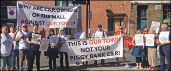 Campaigning outside C&R, 9.5.18, photo by Save Our Square