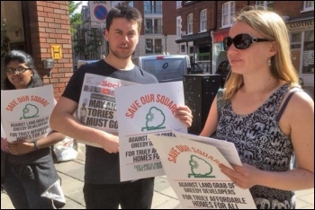 Campaigning outside C&R, 9.5.18, photo by Save Our Square
