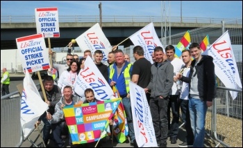 Tesco Dagenham distribution centre; One-day Usdaw strike over pay. , photo Richard Groves