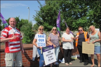 Part of the Wigan picket line, May 2018, photo by Keep Our NHS Public