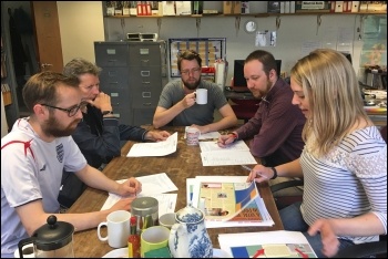 The Socialist editorial team: (left to right) Ian Pattison, layout; Dave Carr, international; James Ivens, news and opinion; Scott Jones, workplace and campaigns; Sarah Wrack, editor of the Socialist