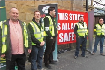 Northern Rail workers striking to save the guard, 19.6.18, photo Elaine Brunskill