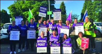 East Dunbartonshire Unison council workers' strike last year, photo Socialist Party Scotland East Dunbartonshire Unison council workers' strike last year, photo Socialist Party Scotland