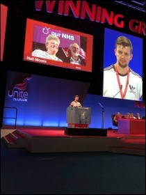 Neil Moore speaking in the FLA debate at Unite policy conference 2018