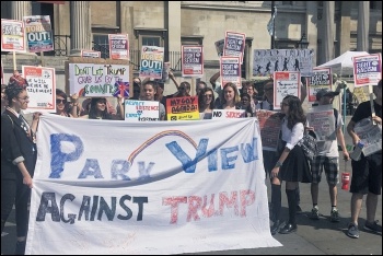School students rallying in Trafalgar Square, 13.7.18, photo by Sarah Wrack
