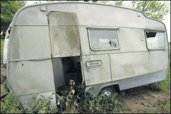 Workers are even forced to shelter in caravans, photo by Brown/Geograph/CC