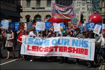 Save Our NHS Leicestershire on a national NHS demonstration in London 30 June 2018, photo Mike Barker, photo Mike Barker