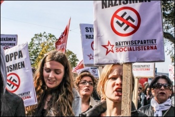 Rättvisepartiet Socialisterna members marching against the far right in Sweden, photo by Rättvisepartiet Socialisterna (CWI Sweden)