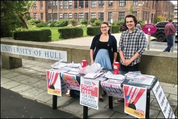 Socialist Students stall at Hull University freshers fair, 17.9.18, photo by Matt Whale