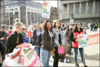 Striking home care workers rally in Birmingham, 15.9.18, photo by Birmingham Socialist Party