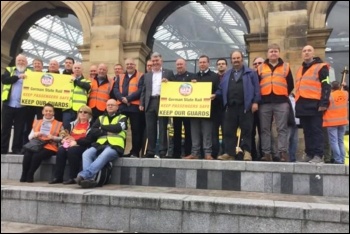 RMT strikers on the picket line at Liverpool, 15.9.18, photo by Hugh Caffrey