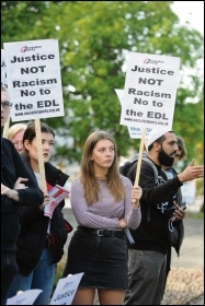 Protesting against the EDL in Huddersfield, 5.9.18, photo by Huddersfield Socialist Party