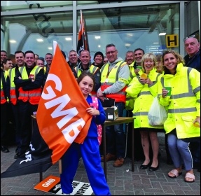 GMB union members on strike at Liverpool airport, September 2018, photo by Hugh Caffrey   