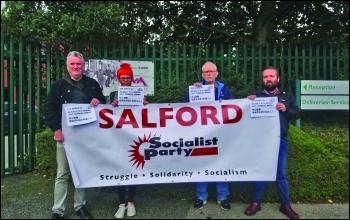 Salford Socialist Party members lobby the British HQ of Jasic Technologies, photo Salford Socialist Party 