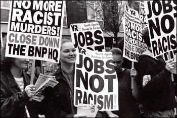 Militant and YRE supporters marching against the BNP in 1993, photo by Ged Grebby