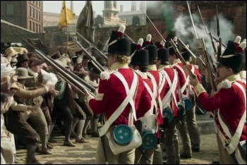 Mike Leigh's Peterloo portrays British capitalism's armed attack on hungry workers in Manchester, photo (fair dealing)